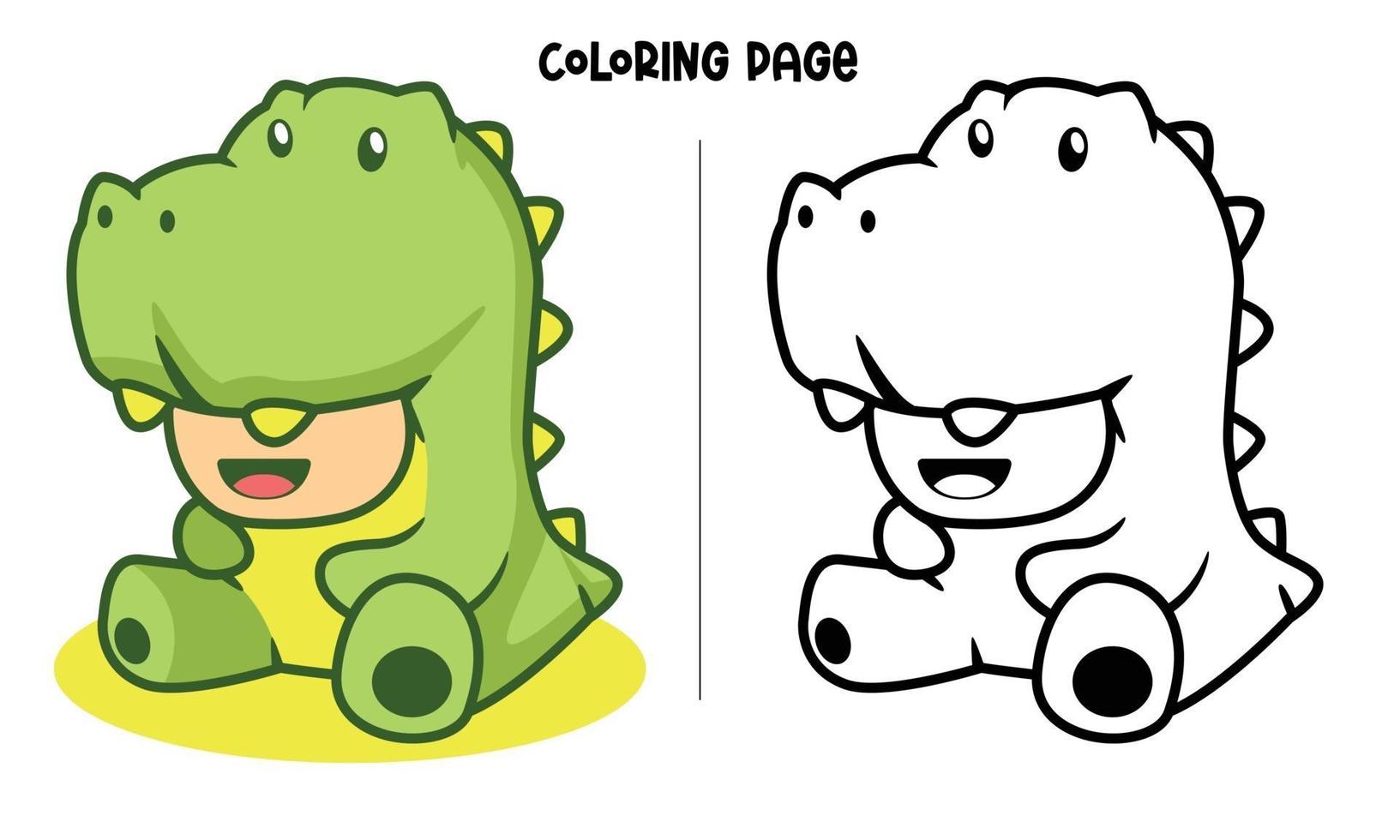 Coloriage de cosplay dinosaure vert vecteur