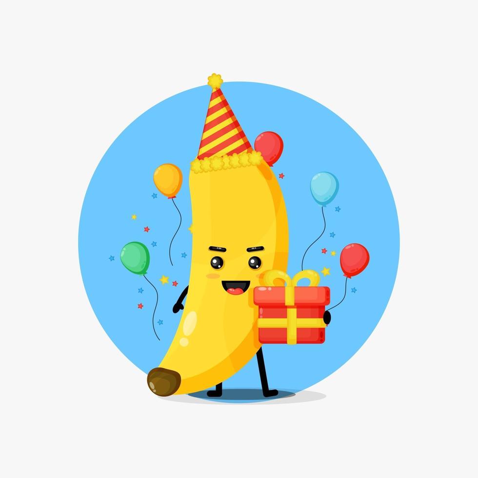 mascotte mignonne de banane pour l'anniversaire vecteur