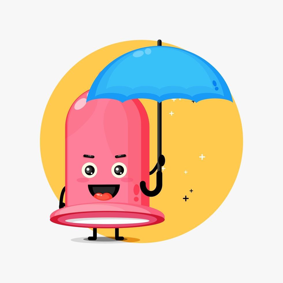 mignonne mascotte de préservatif apporte un parapluie vecteur