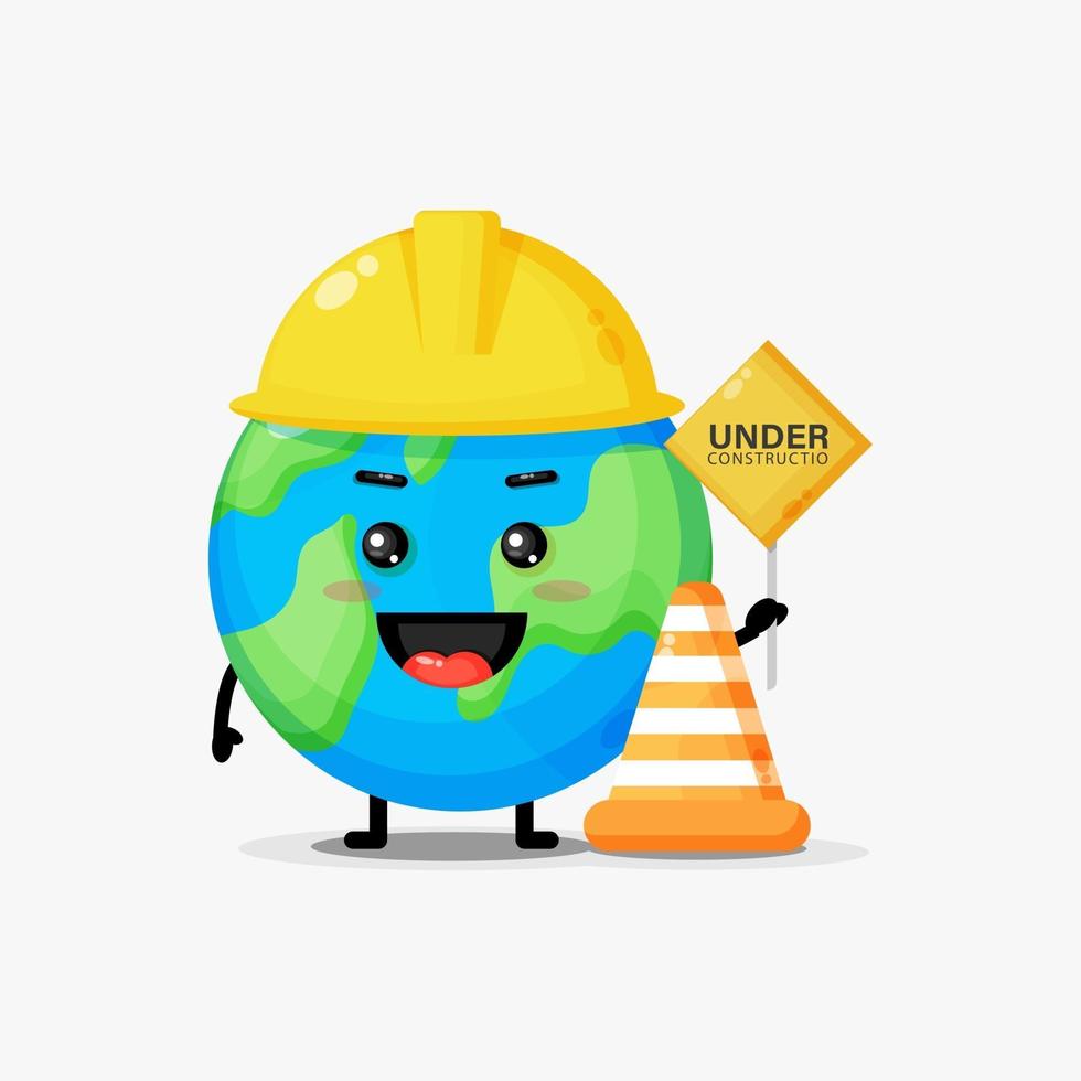 mascotte de la terre mignonne travaille dans la construction vecteur