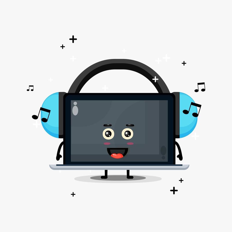 mascotte d & # 39; ordinateur portable mignon écoutant de la musique vecteur