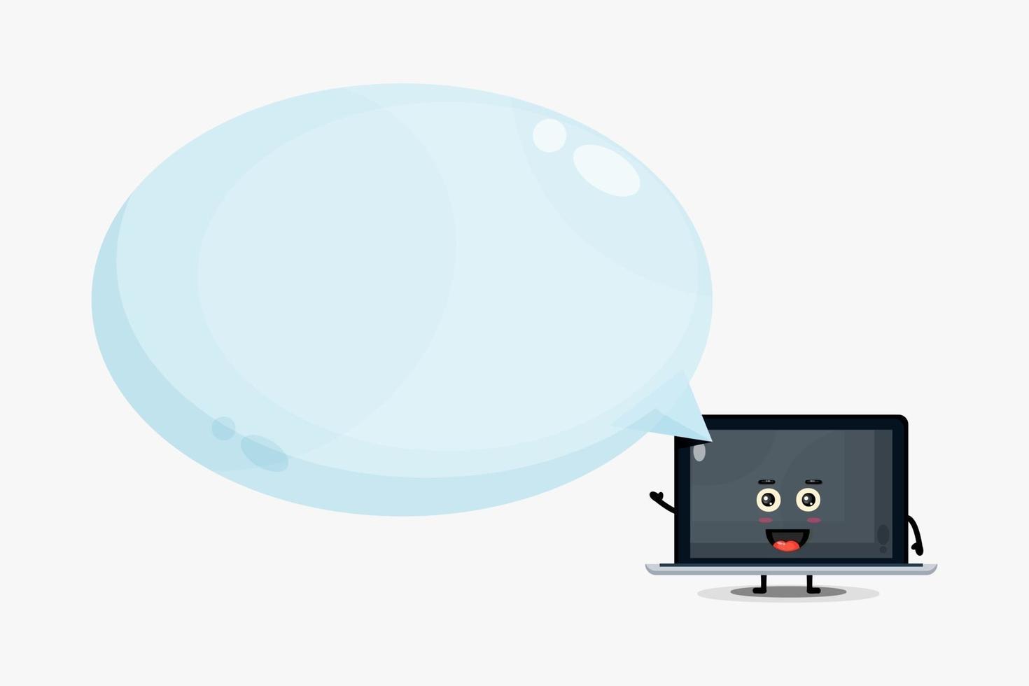 mascotte d & # 39; ordinateur portable mignon avec discours de bulle vecteur