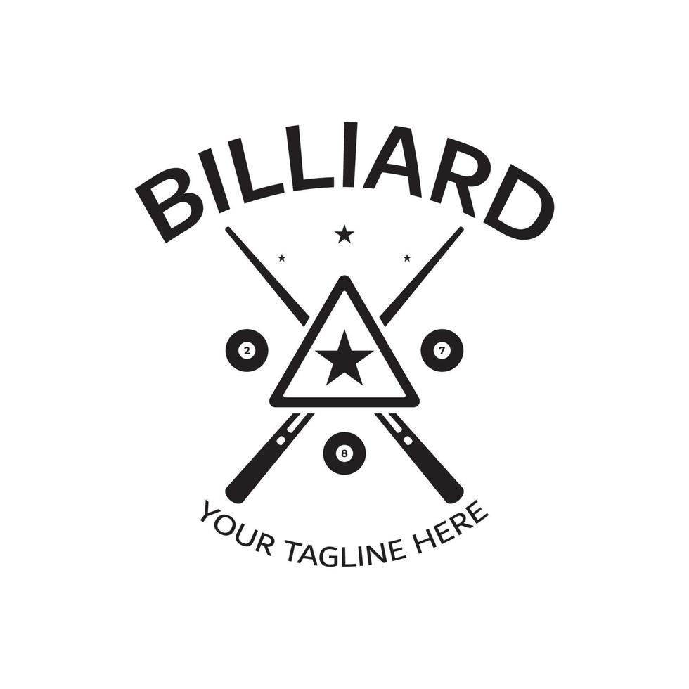 Facile billard logo modèle illustration avec billard des balles et bâtons, conception pour billard cabine, billard affaires, factures compétition, mobile billard jeu, application, badge, billard sport, vecteur