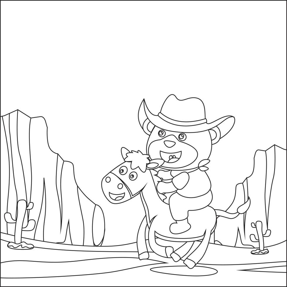 vecteur illustration de peu cow-boy équitation une cheval. dessin animé isolé vecteur illustration, Créatif vecteur puéril conception pour des gamins activité coloration livre ou page.