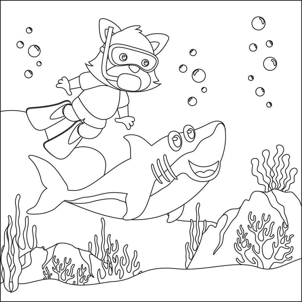 vecteur dessin animé illustration de peu animal plongée en dessous de mer avec dessin animé style puéril conception pour des gamins activité coloration livre ou page.