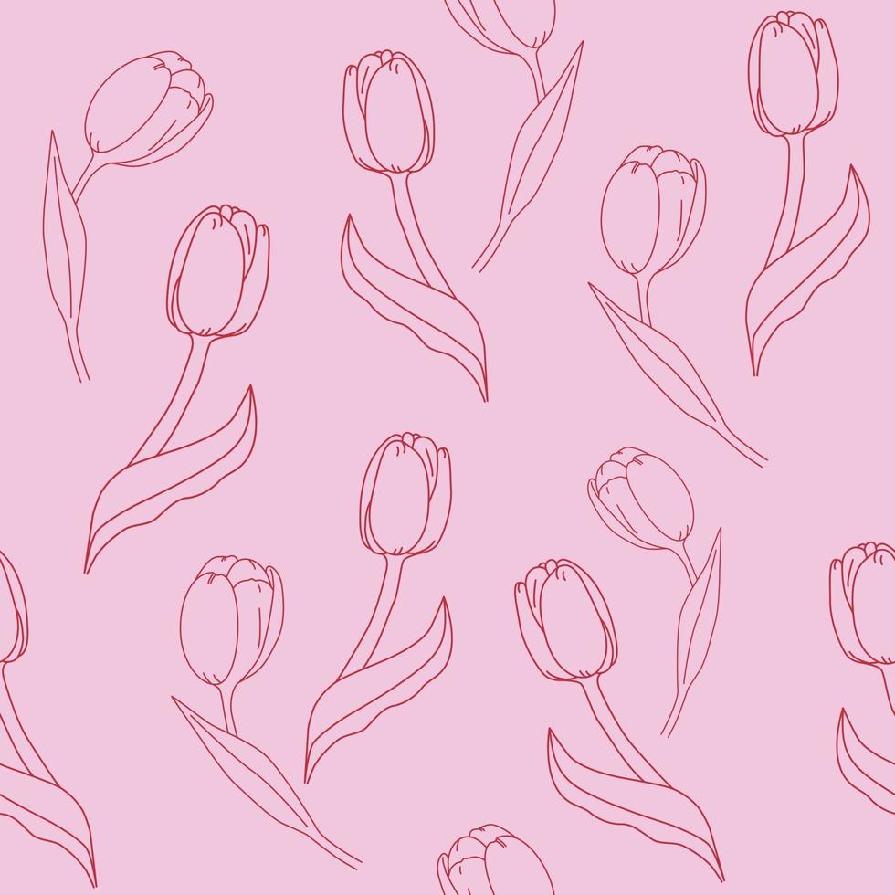 modèle sans couture avec des tulipes rouges sur fond rose. illustration vectorielle de fond floral. vecteur