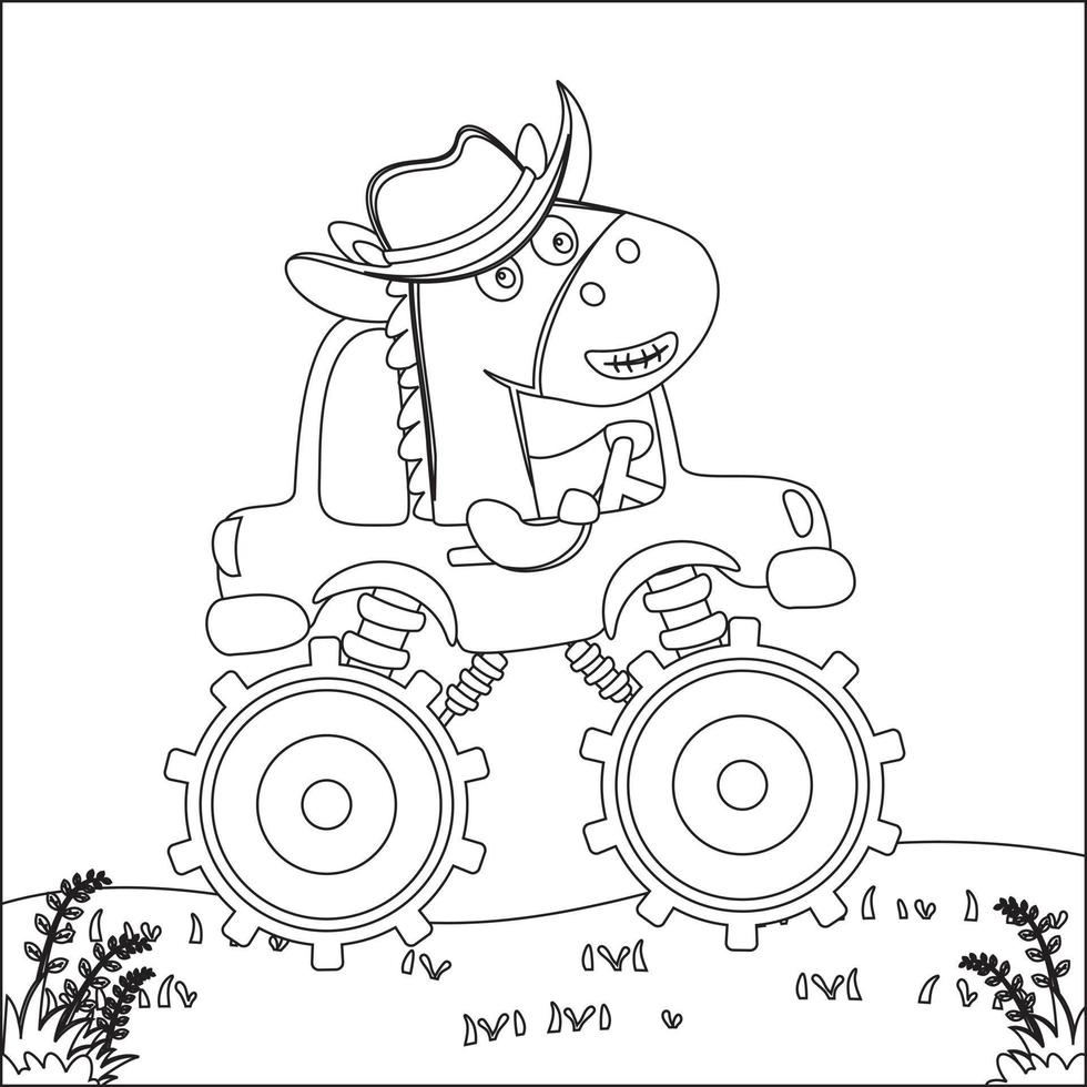 vecteur illustration de monstre un camion avec mignonne animal conducteur. dessin animé isolé vecteur illustration, Créatif vecteur puéril conception pour des gamins activité coloration livre ou page.