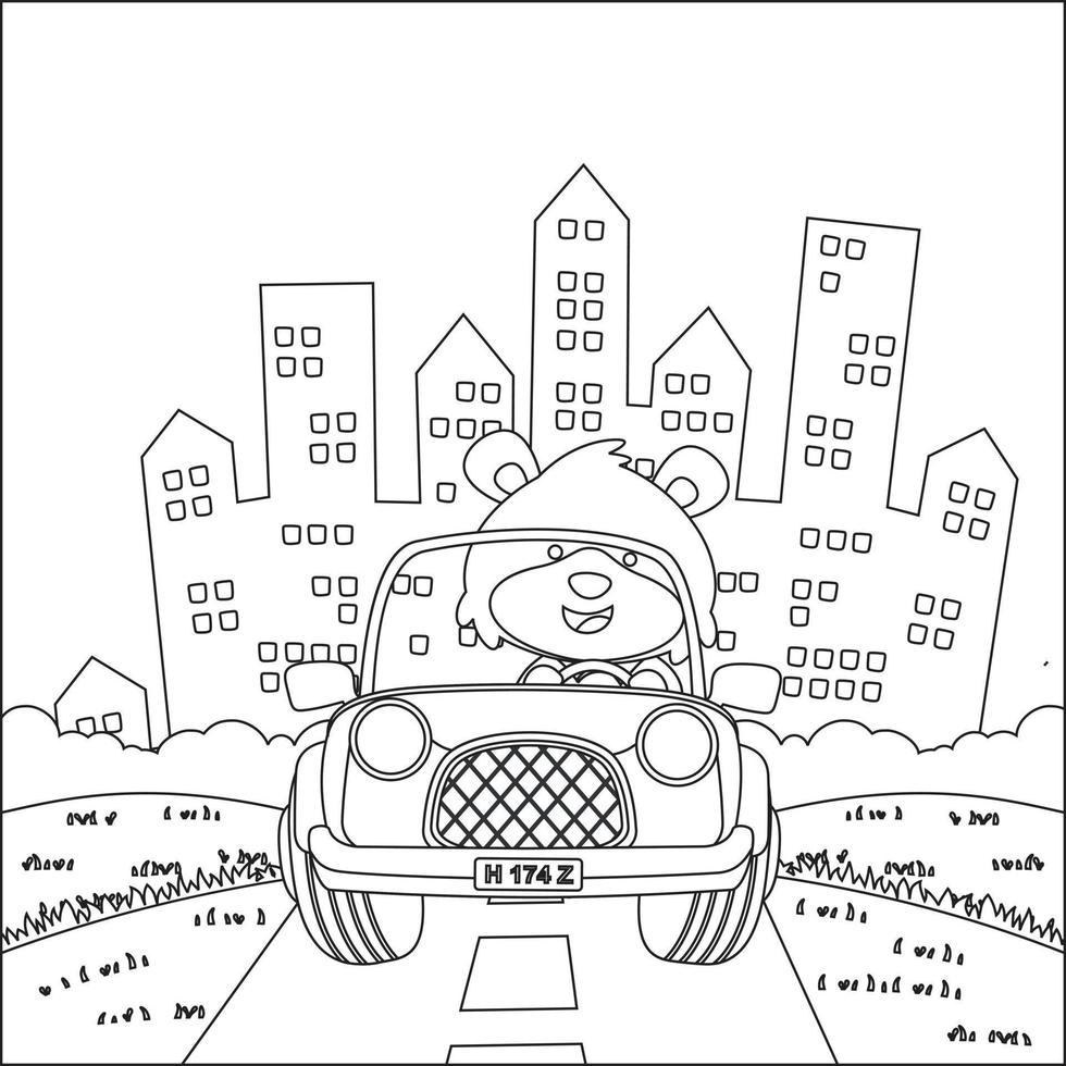 mignonne peu Renard dessin animé ayant amusement conduite de route voiture sur ensoleillé journée. dessin animé isolé vecteur illustration, Créatif vecteur puéril conception pour des gamins activité coloration livre ou page.