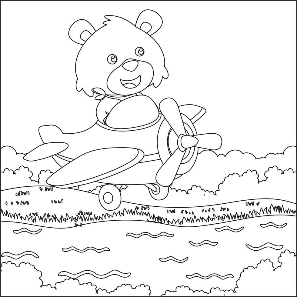 mignonne peu animal en volant sur avion, dessin animé main tiré vecteur illustration. dessin animé isolé vecteur illustration, Créatif vecteur puéril conception pour des gamins activité coloration livre ou page.