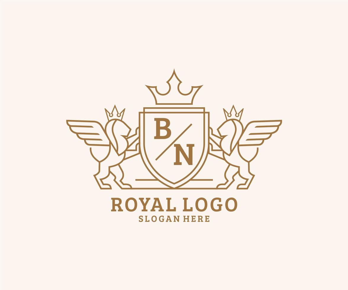 initiale bn lettre Lion Royal luxe héraldique, crête logo modèle dans vecteur art pour restaurant, royalties, boutique, café, hôtel, héraldique, bijoux, mode et autre vecteur illustration.