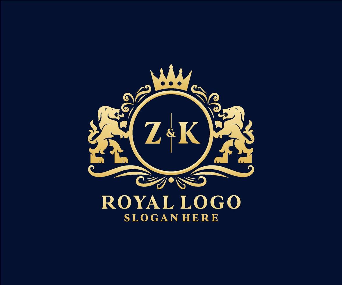 modèle initial de logo de luxe royal lion lettre zk dans l'art vectoriel pour le restaurant, la royauté, la boutique, le café, l'hôtel, l'héraldique, les bijoux, la mode et d'autres illustrations vectorielles.