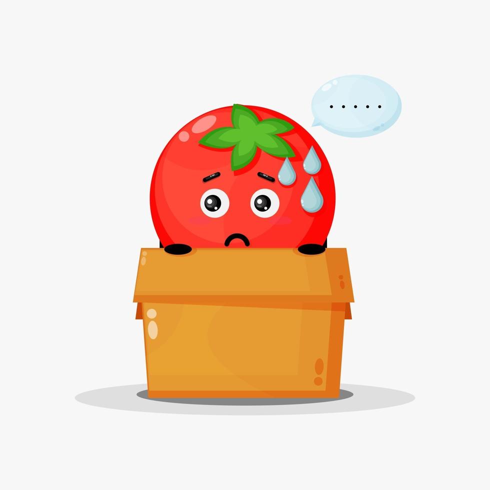 mignonne mascotte de tomate dans la boîte vecteur