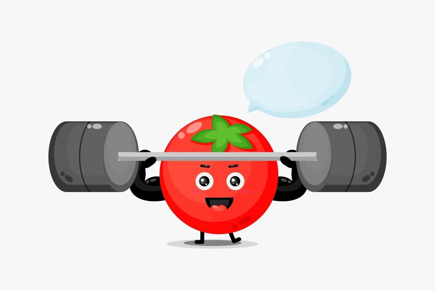 mascotte mignonne de tomate soulève une barre vecteur