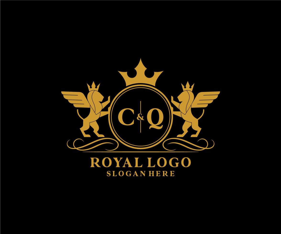 initiale cq lettre Lion Royal luxe héraldique, crête logo modèle dans vecteur art pour restaurant, royalties, boutique, café, hôtel, héraldique, bijoux, mode et autre vecteur illustration.