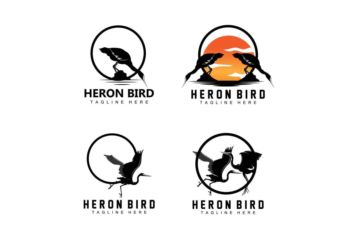 création de logo oiseau héron cigogne, oiseau héron volant sur le vecteur de la rivière, illustration de la marque du produit