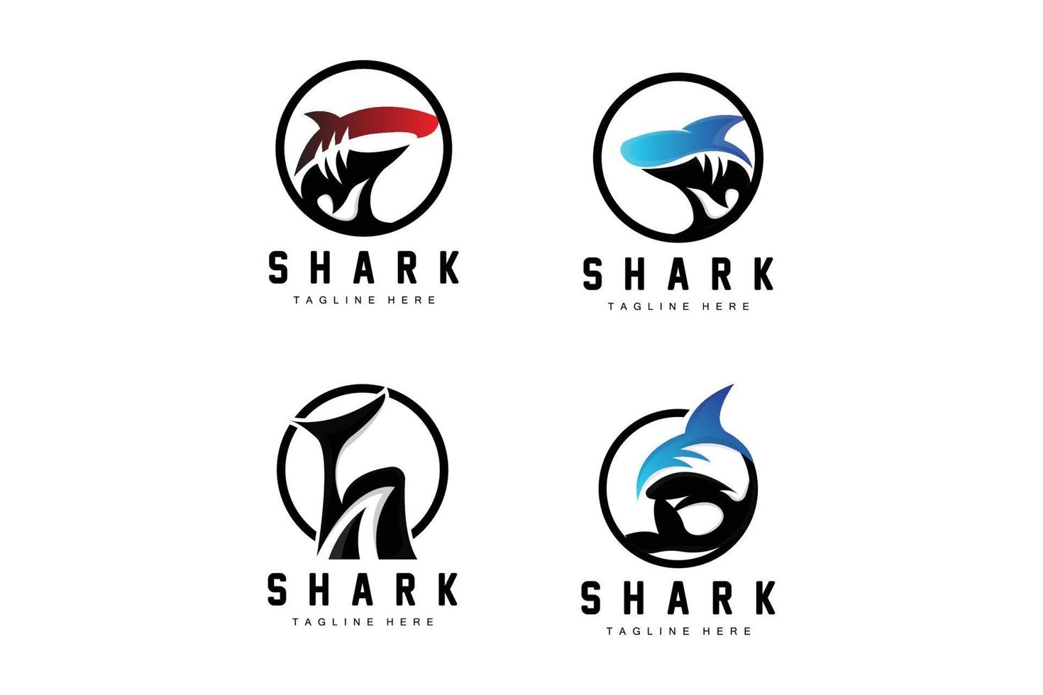 logo de requin, illustration vectorielle de poisson sauvage, prédateur de l'océan, icône de conception de marque de produit vecteur