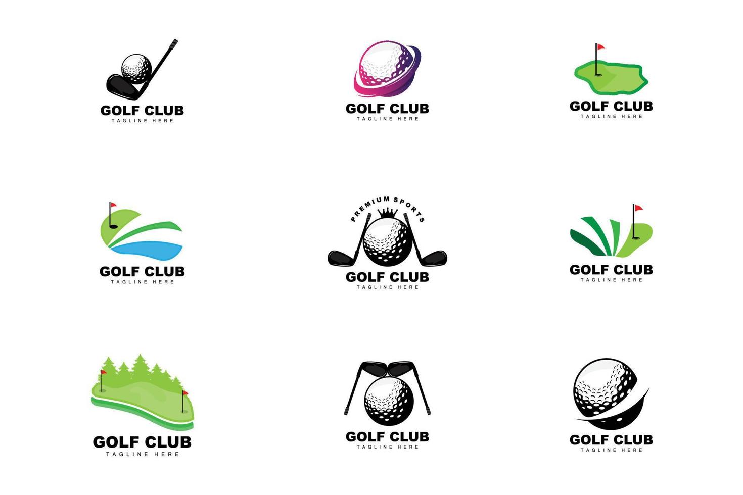 logo de balle de golf, golf de bâton de vecteur. jeu de sports de plein air, conception de discipline, modèle d'icône vecteur