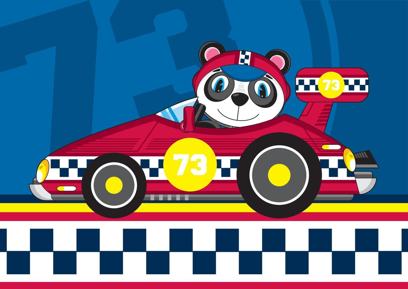 dessin animé Panda ours courses chauffeur dans des sports voiture vecteur