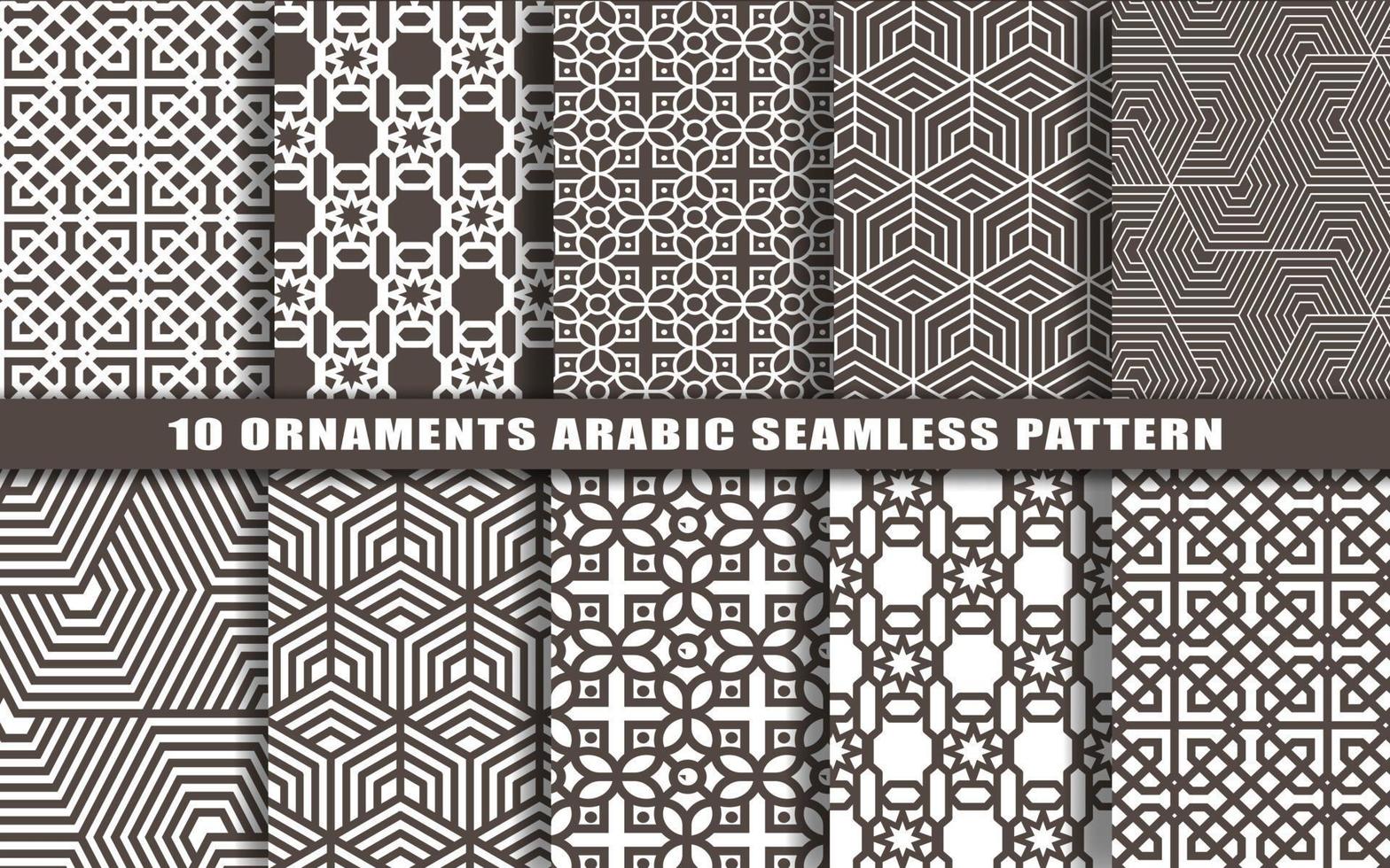 dix arabe sans couture motifs. ensemble de islamique Contexte ornements. vecteur illustration.