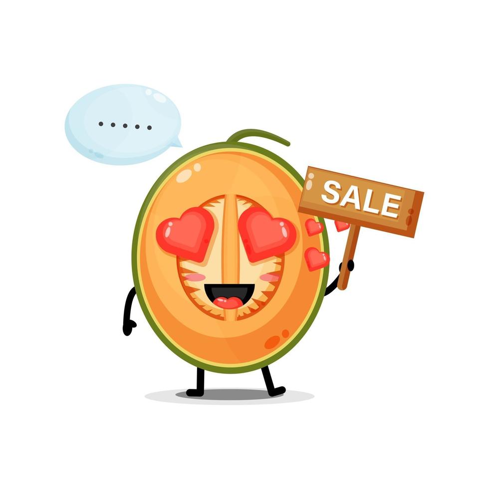 mascotte mignonne de melon avec le signe de vente vecteur