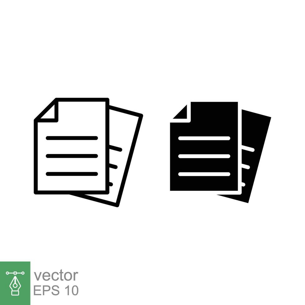 document ligne et solide icône. contour et glyphe symbole. note, information, papier, feuille, pictogramme, contracter, copie concept. page déposer, liste texte vecteur illustration isolé pour la toile conception. eps dix.