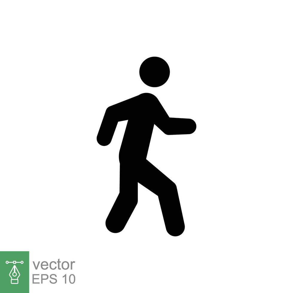 marcher icône. Facile solide style. piéton, en marchant homme, pictogramme, humain, côté, passerelle concept. noir silhouette, glyphe symbole. vecteur illustration isolé sur blanc Contexte. eps dix.