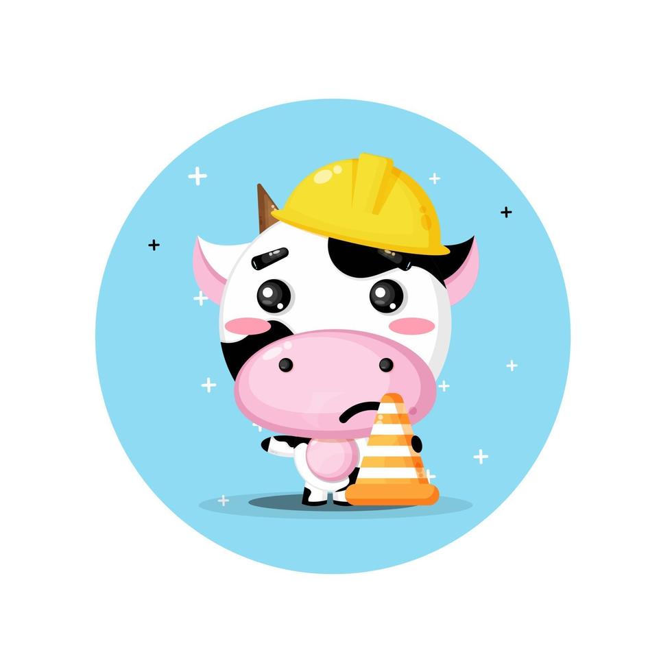 mascotte de vache mignonne travaille dans la construction vecteur