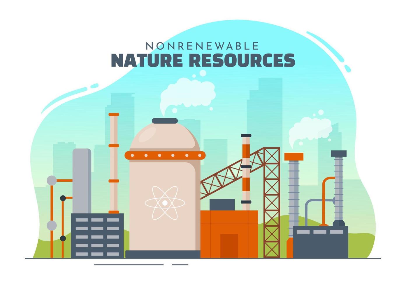 non renouvelable sources de énergie illustration avec nucléaire, pétrole, huile, Naturel gaz ou charbon carburants dans plat dessin animé main tiré modèles vecteur