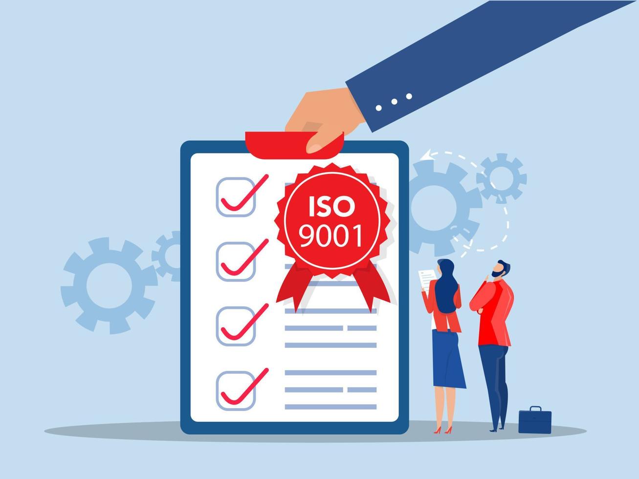 iso 9001 système et international certification concept équipe affaires une analyse avec réussi la norme qualité contrôle vecteur illustrateur