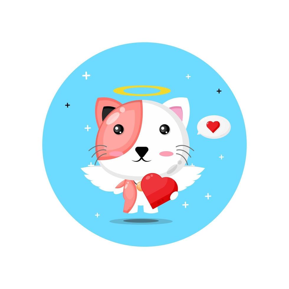 joli chat cupidon étreignant des coeurs d'amour vecteur