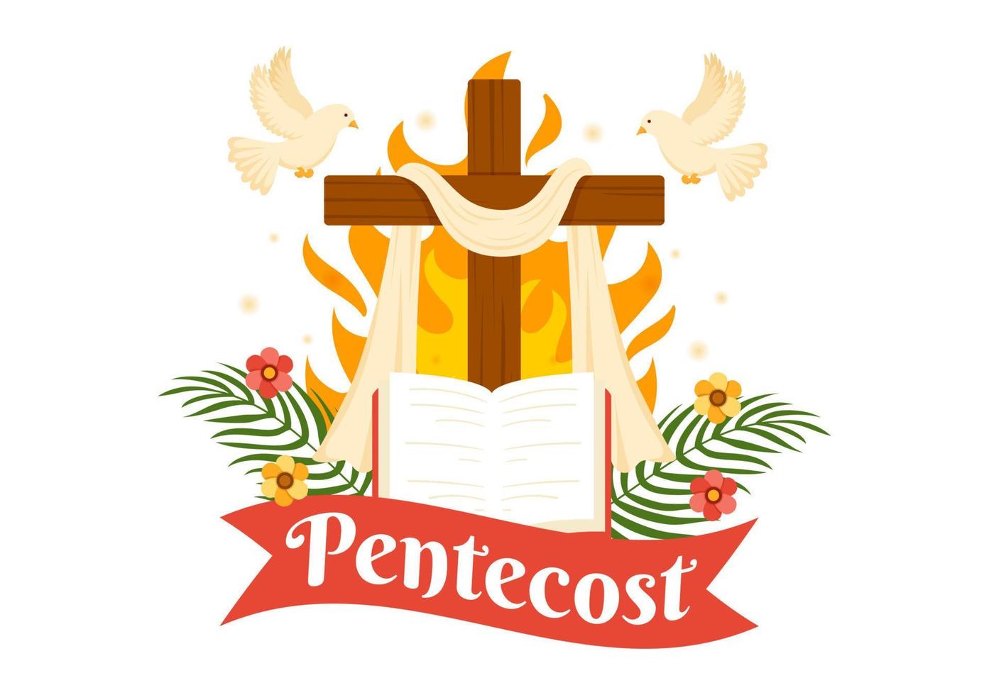 Pentecôte dimanche illustration avec flamme et saint esprit Colombe dans catholiques ou les chrétiens religieux culture vacances plat dessin animé main tiré modèles vecteur