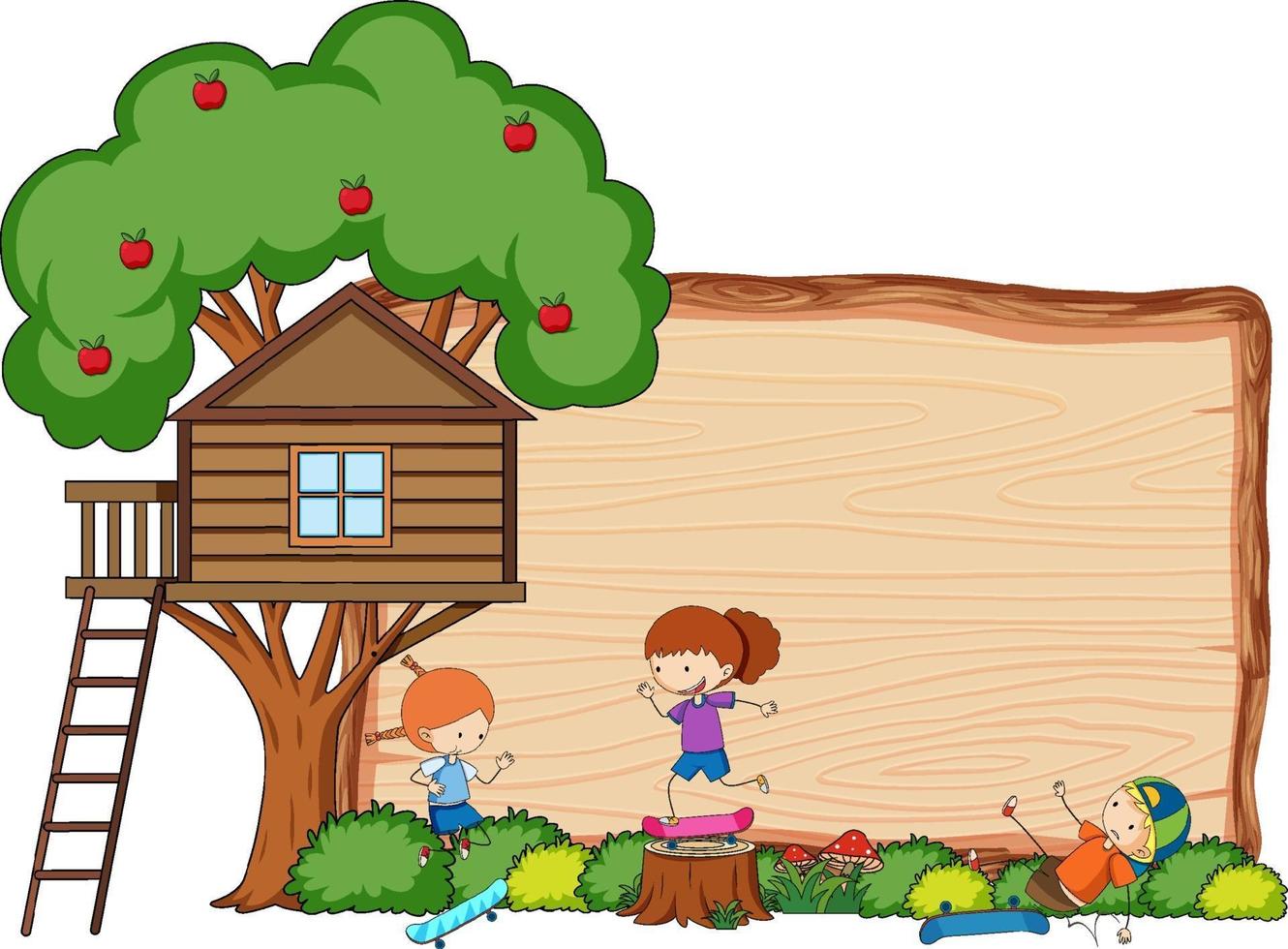bannière en bois vierge avec personnage de dessin animé enfants isolé vecteur