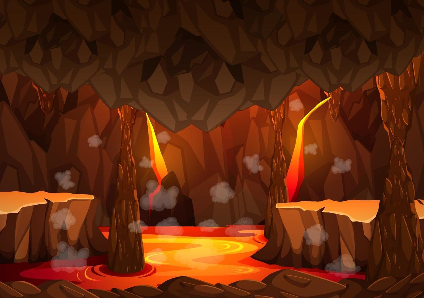 grotte sombre infernale avec scène de lave vecteur