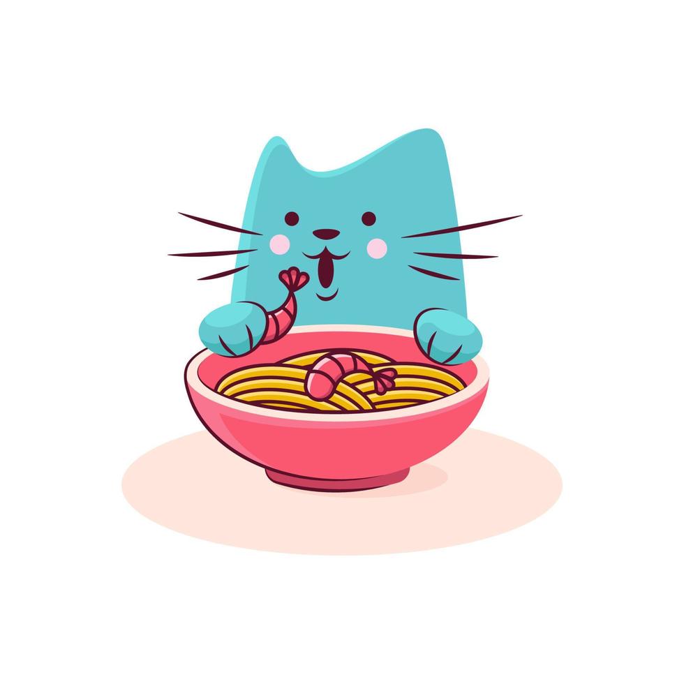 le personnage de chat mignon aime les ramen savoureux vecteur