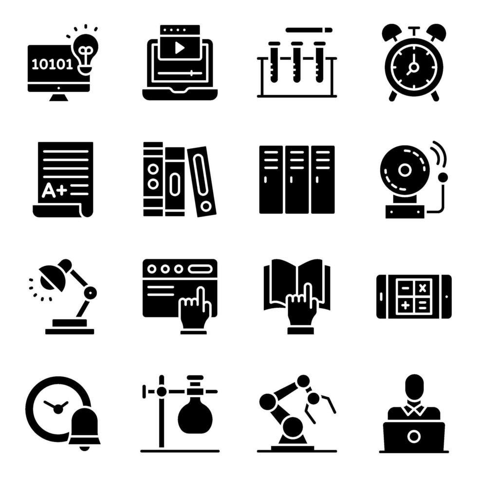 pack d & # 39; icônes solides de l & # 39; éducation moderne vecteur