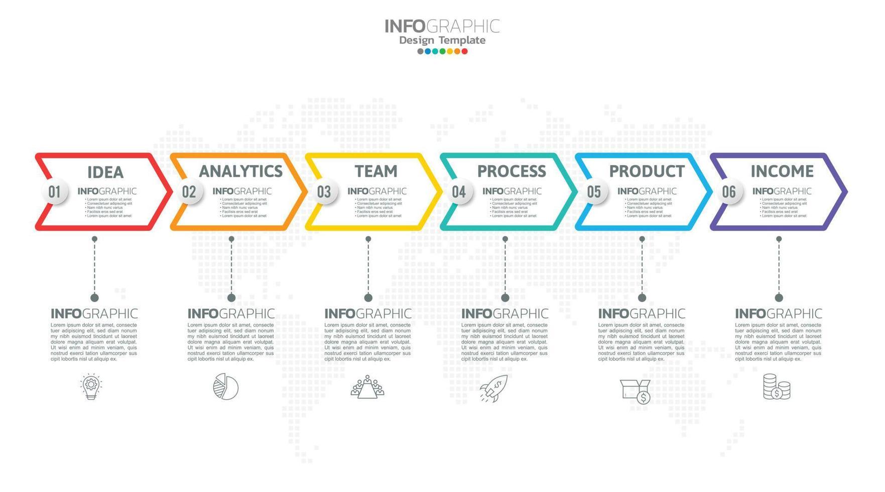 le vecteur infographique de la chronologie avec 6 étapes peut être utilisé pour la conception Web du rapport annuel du diagramme de mise en page du flux de travail.