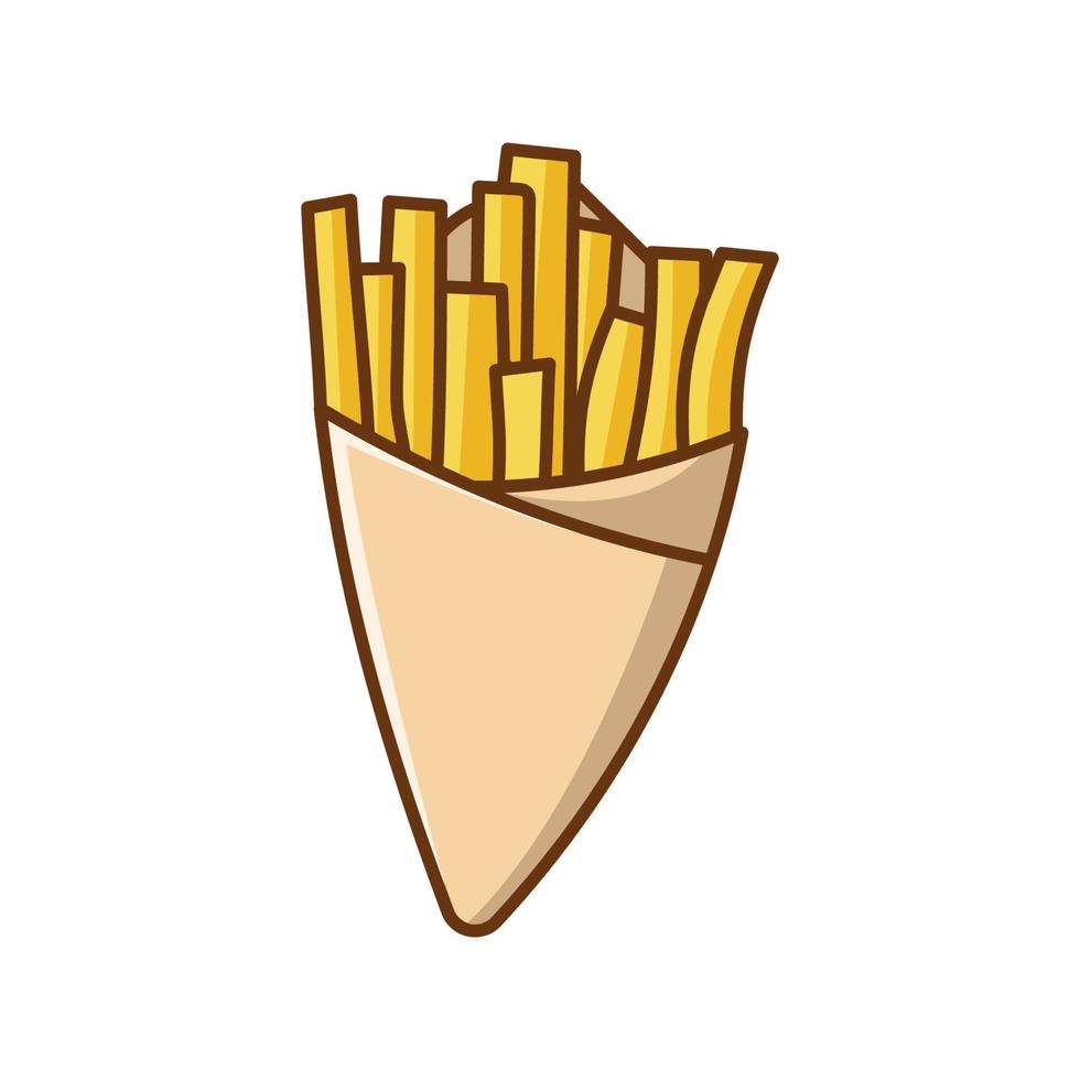 français frites avec papier cône emballage vecteur illustration
