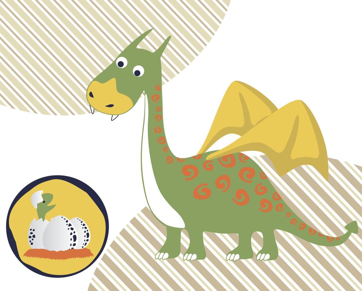 marrant dragon avec ses éclos œufs, vecteur dessin animé illustration