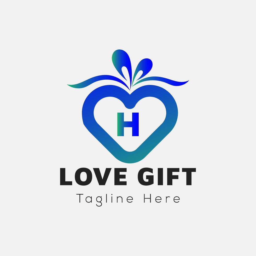 l'amour cadeau logo sur lettre h modèle. cadeau sur h lettre, initiale cadeau signe concept vecteur