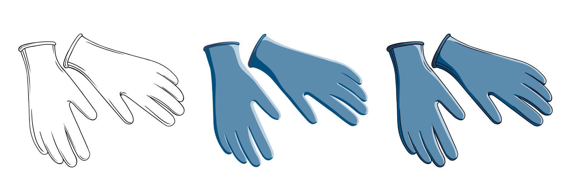vecteur ensemble de médical gants isolé sur blanc Contexte. contour vecteur illustration et Couleur image de gants à protéger mains de externe les facteurs
