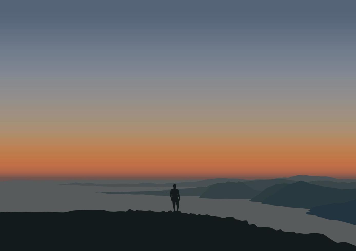 silhouette de gens dans la nature à coucher de soleil, vecteur illustration.