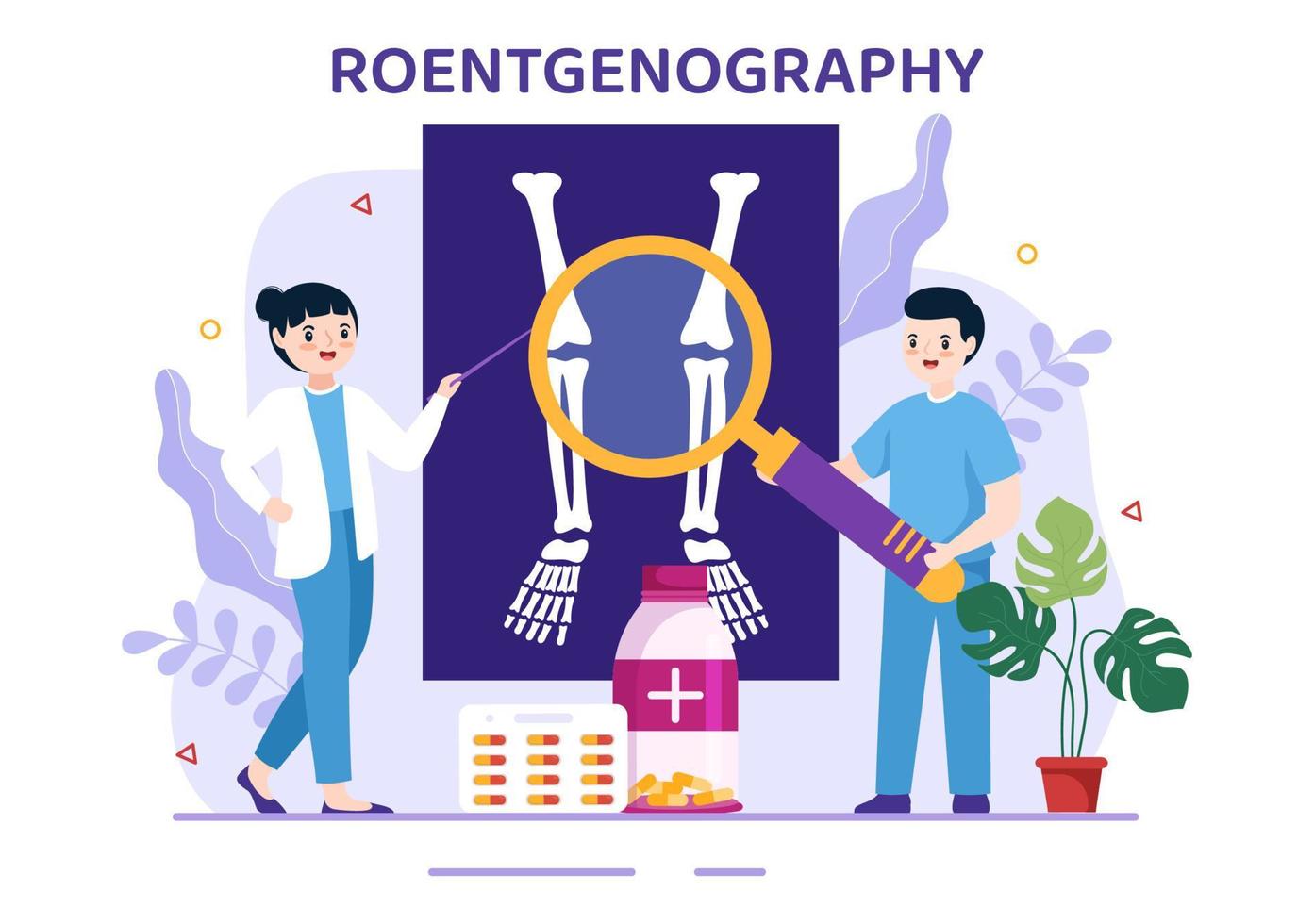 la radiographie illustration avec fluorographie corps vérification procédure, radiographie balayage ou roentgen dans santé se soucier plat dessin animé main tiré modèles vecteur