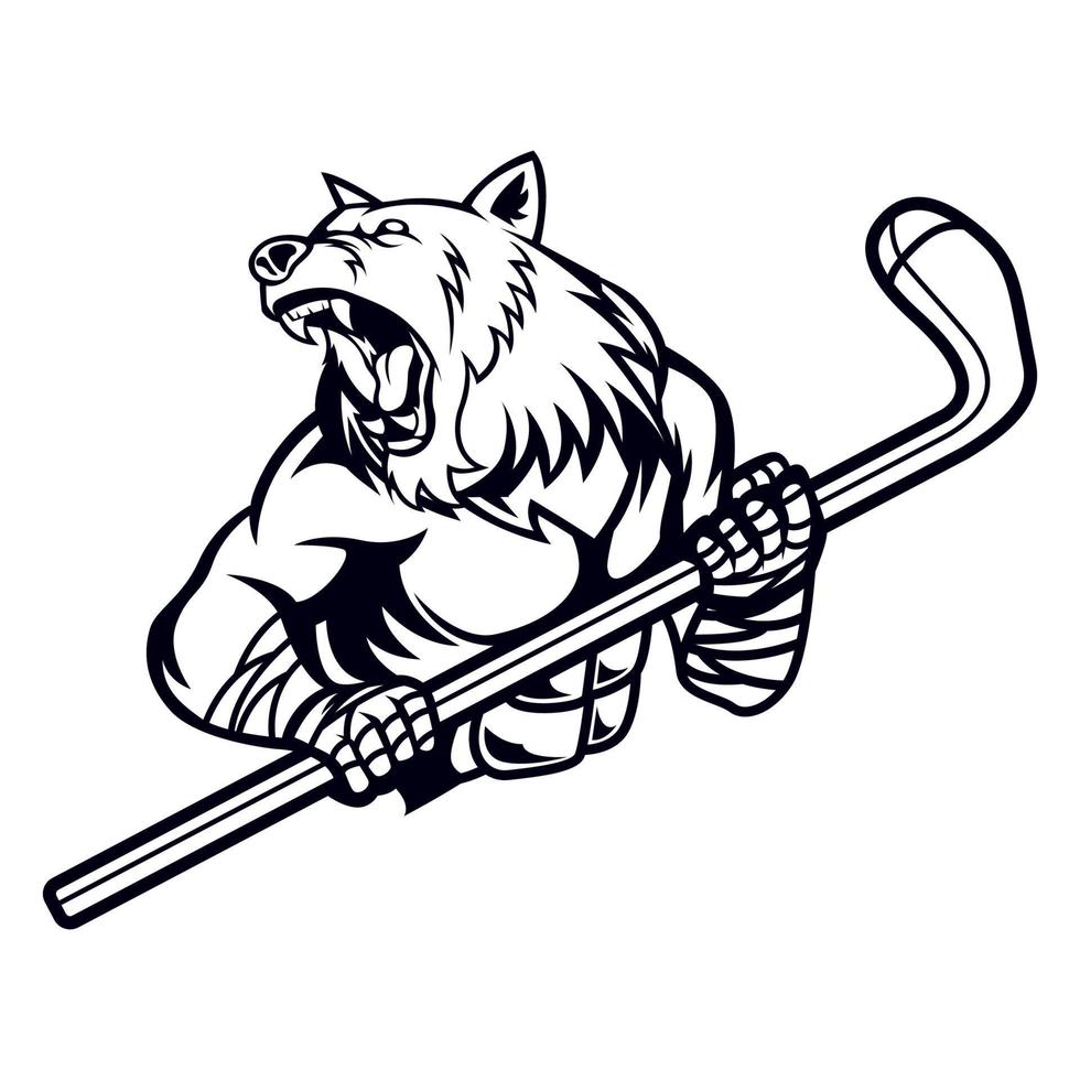 ours le hockey sport vecteur dessin noir et blanc conception modèle