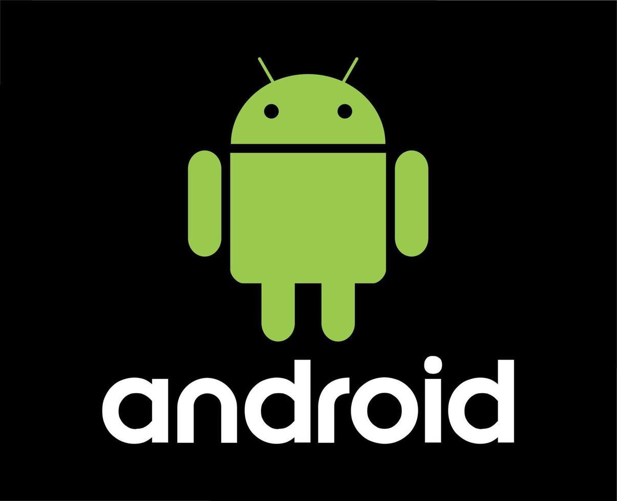 Android en fonctionnement système logo icône symbole vert avec Nom blanc conception Logiciel téléphone vecteur illustration avec noir Contexte