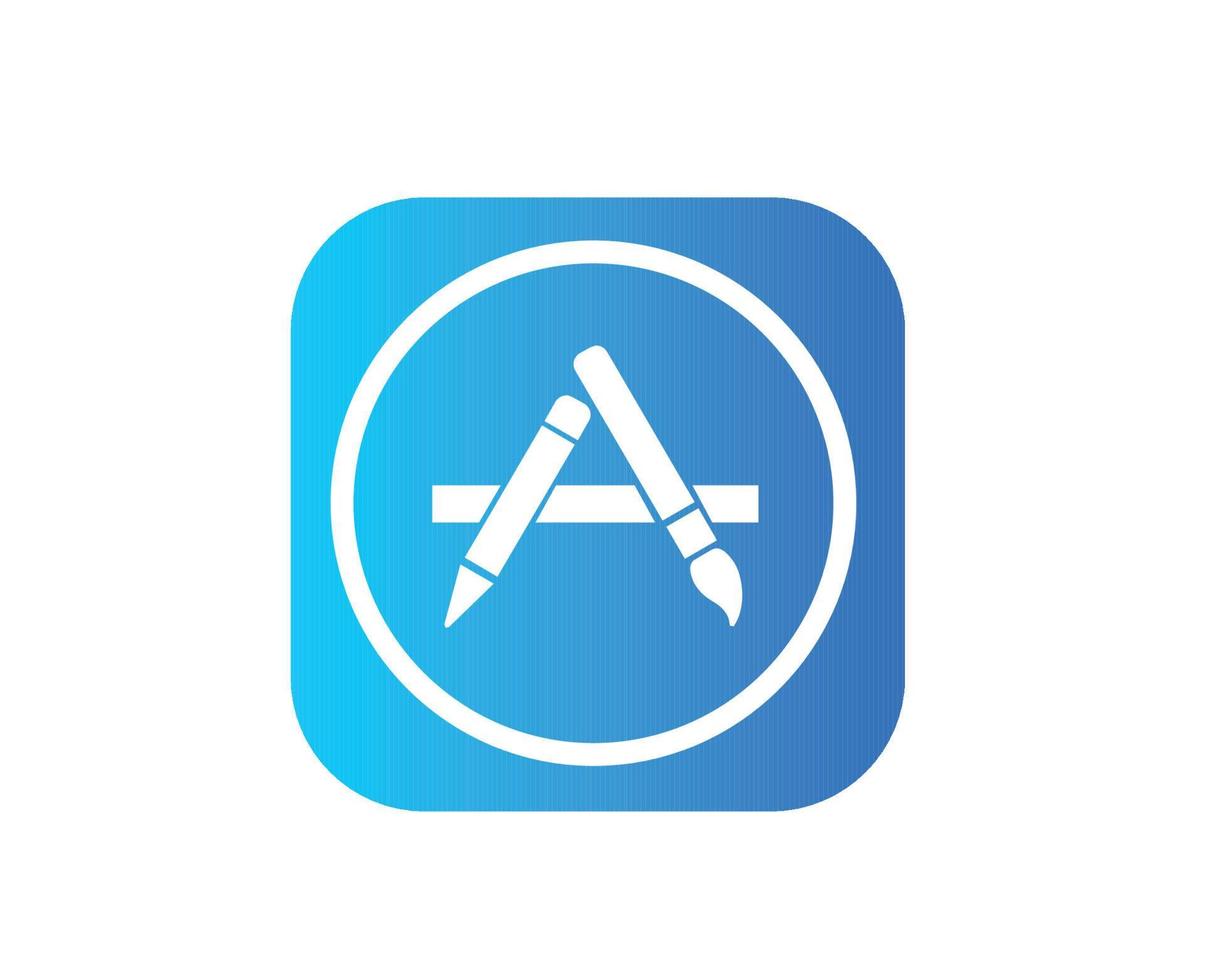 app boutique icône logo téléphone Pomme symbole bleu et blanc conception mobile vecteur illustration