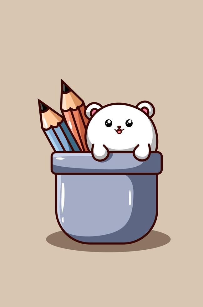 hamster mignon et drôle avec illustration de dessin animé de crayons vecteur