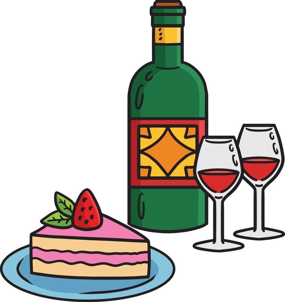 mariage gâteau et du vin dessin animé coloré clipart vecteur