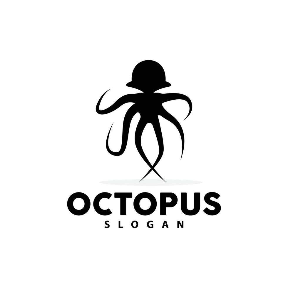 poulpe logo, mer animaux vecteur, Fruit de mer Ingrédients seiche tentacules icône silhouette conception vecteur