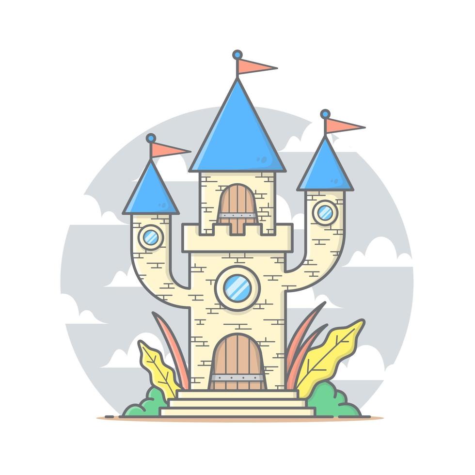 jolie maison de dessin animé de château avec illustration vectorielle de couleur pastel vecteur