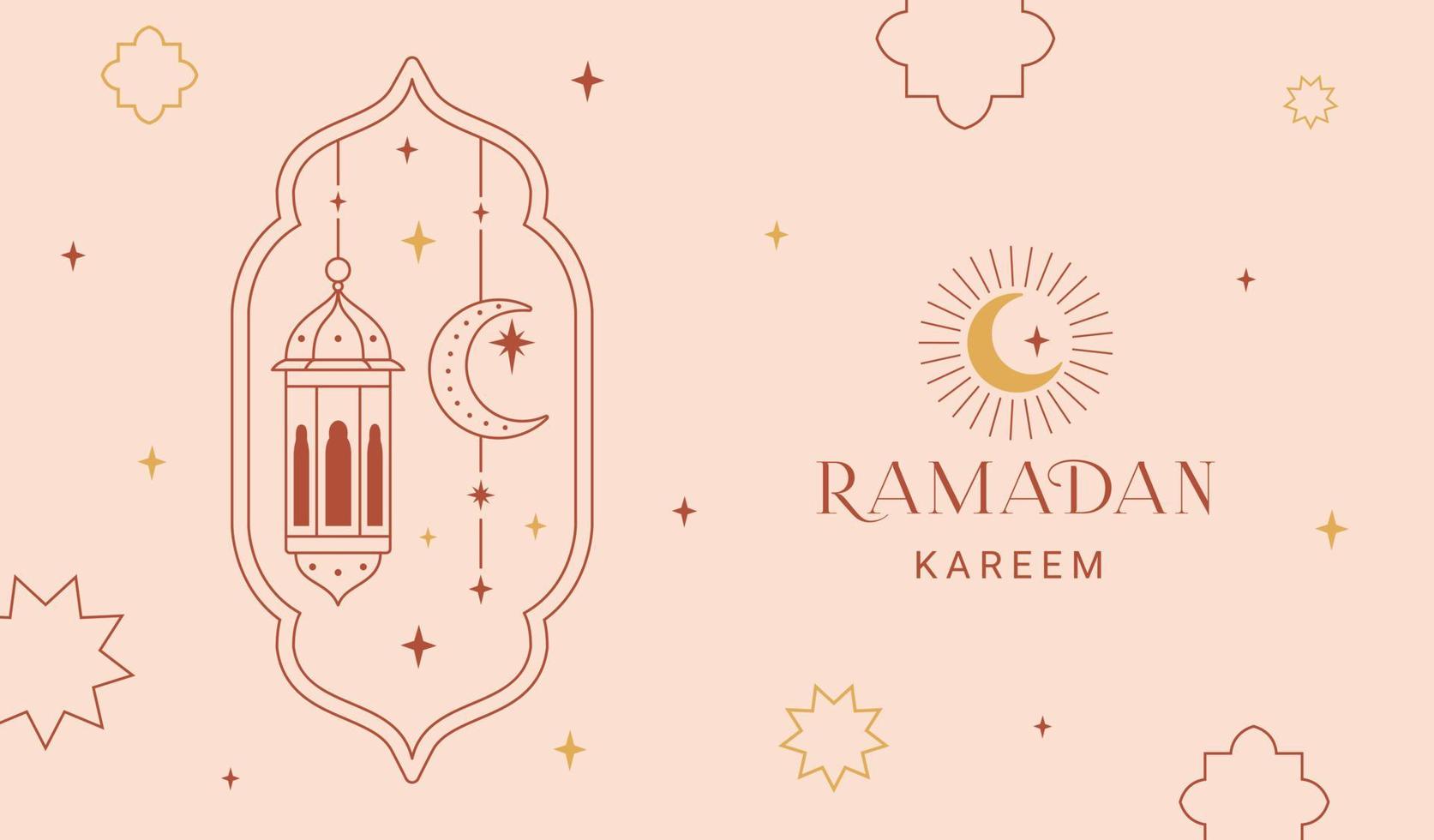 Ramadan kareem bannière, affiche, vacances couverture. islamique salutation carte, social médias modèle. moderne magnifique conception dans géométrique minimal style. terre cuite couleurs. vecteur